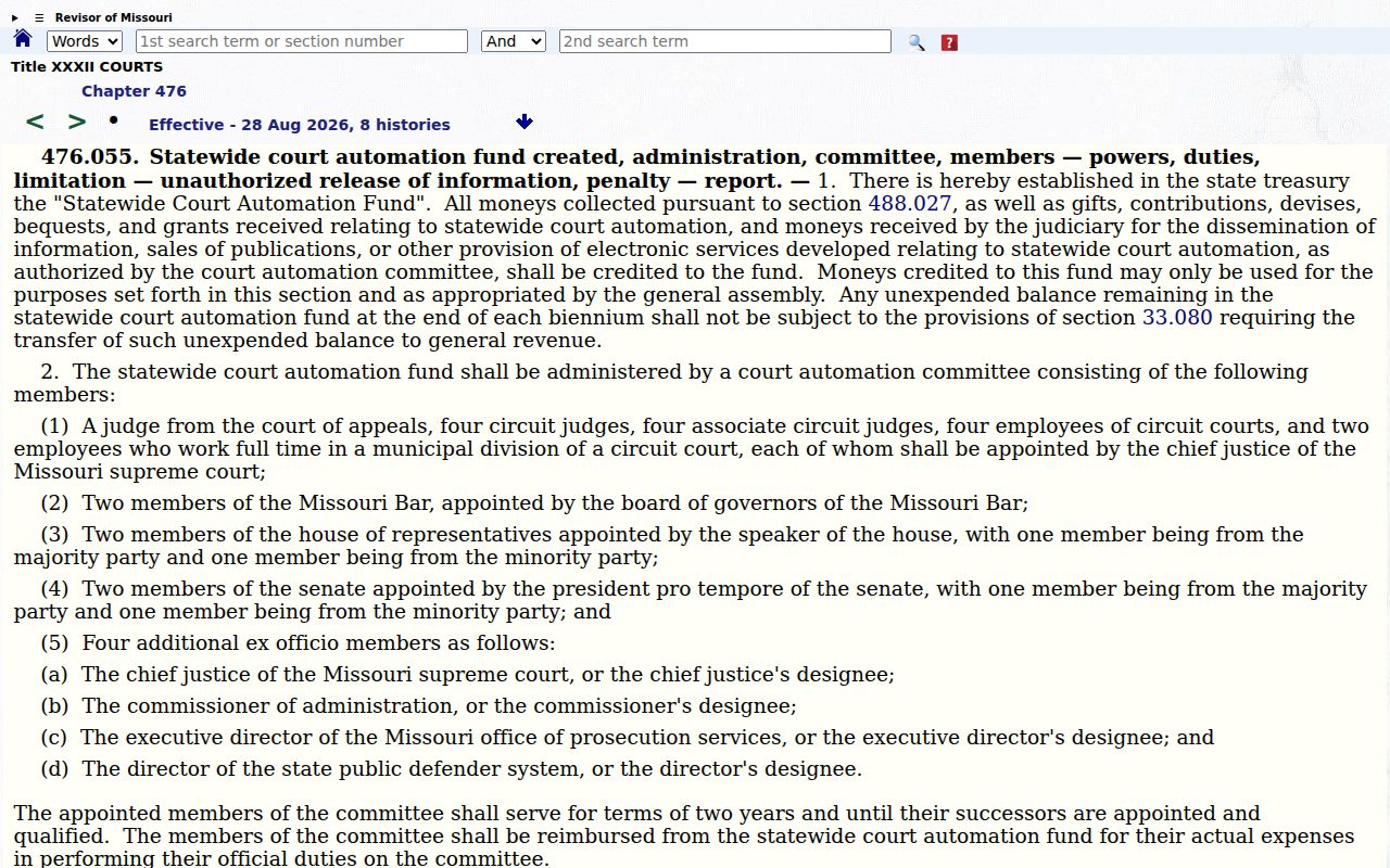Norwood court docket Missouri court automation statute